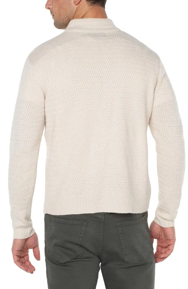 Liverpool Los Angeles BUTTON MOCK NECK SWEATER Cream Men SWEATERS