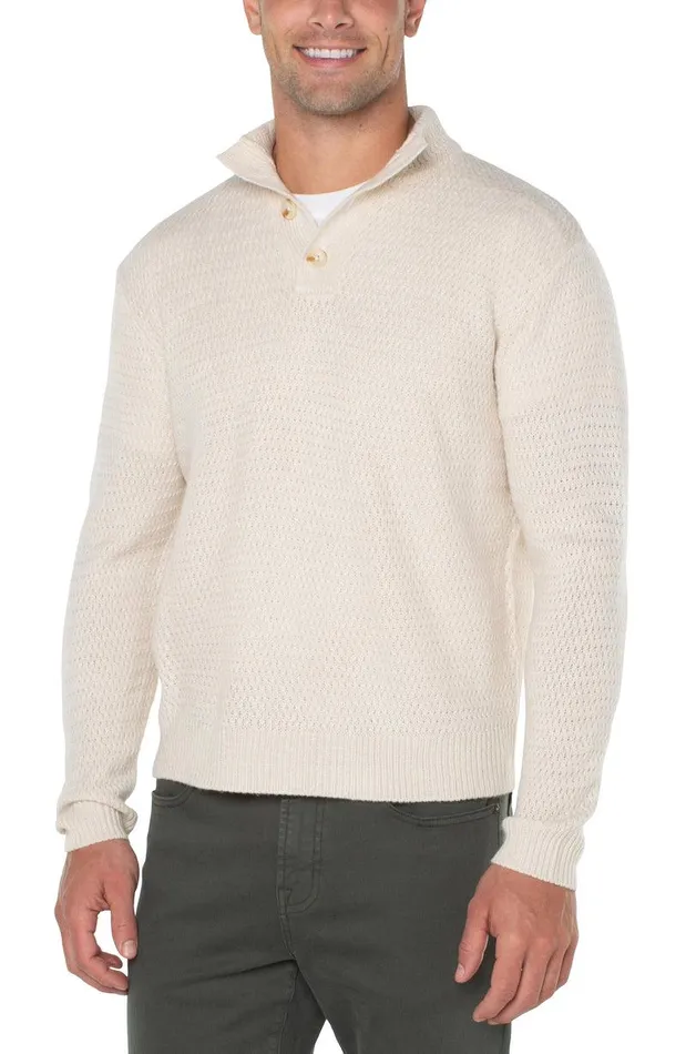 Liverpool Los Angeles BUTTON MOCK NECK SWEATER Cream Men SWEATERS