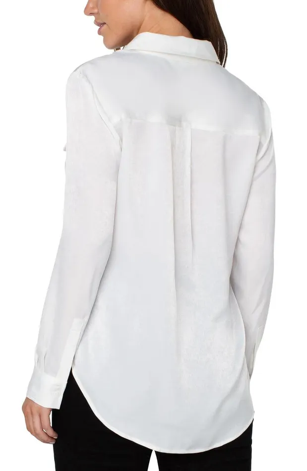 Liverpool Los Angeles BUTTON UP WOVEN BLOUSE WITH FLAP POCKETS Cream Women WOVEN TOPS