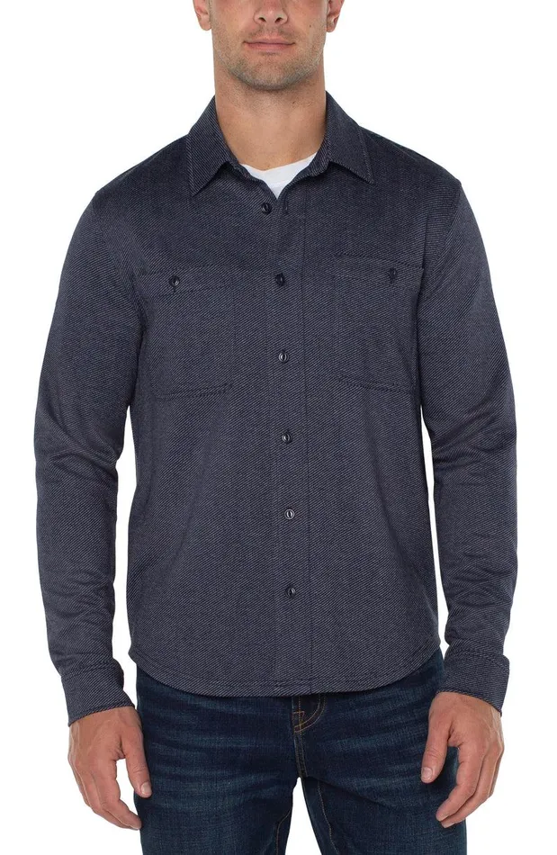 Liverpool Los Angeles KNIT BUTTON UP LONG SLEEVE SHIRT Navy Grey Multi Men BUTTON DOWNS