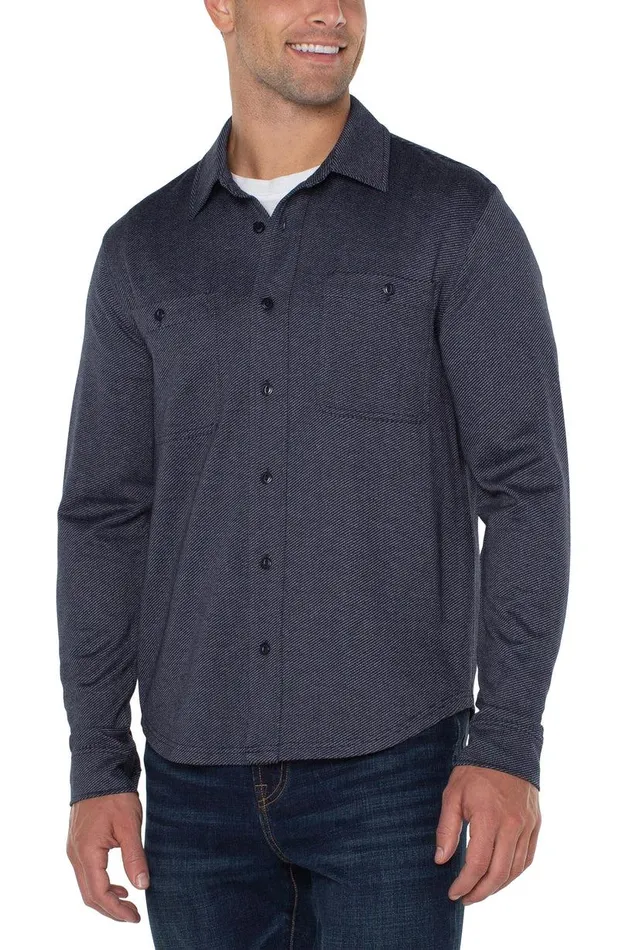 Liverpool Los Angeles KNIT BUTTON UP LONG SLEEVE SHIRT Navy Grey Multi Men BUTTON DOWNS