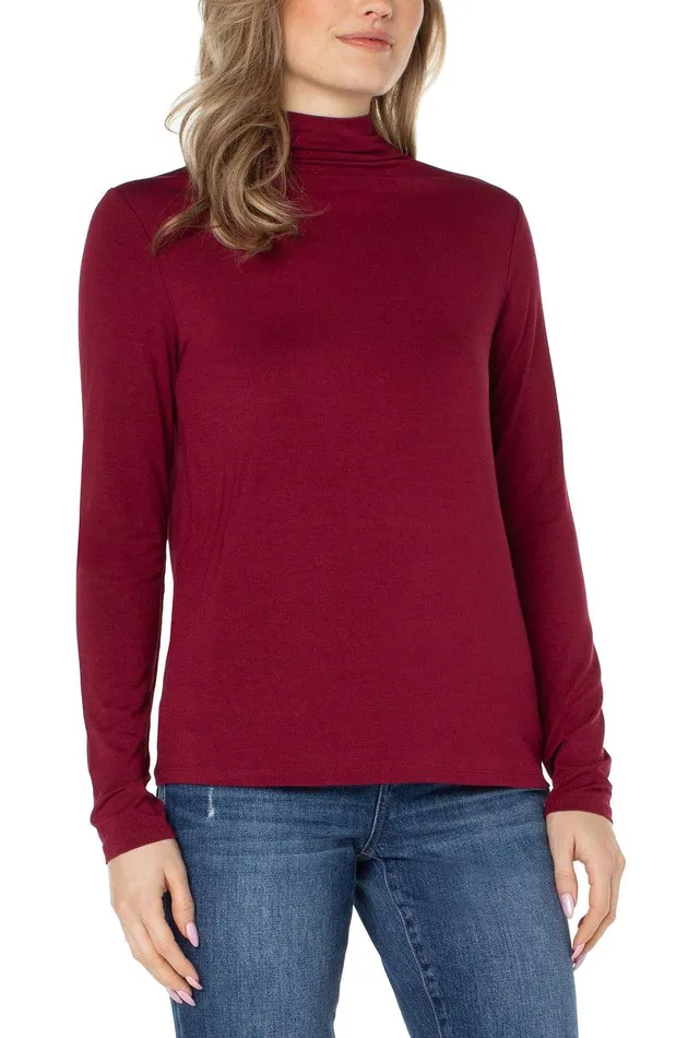 Liverpool Los Angeles MOCK NECK LONG SLEEVE KNIT TOP Red Velvet Women KNIT TOPS
