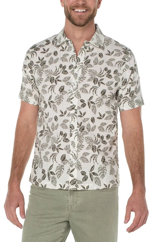Liverpool Los Angeles PRINTED SHORT SLEEVE SHIRT Porcelain Olive Men BUTTON DOWNS