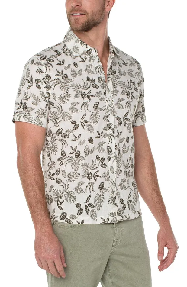 Liverpool Los Angeles PRINTED SHORT SLEEVE SHIRT Porcelain Olive Men BUTTON DOWNS