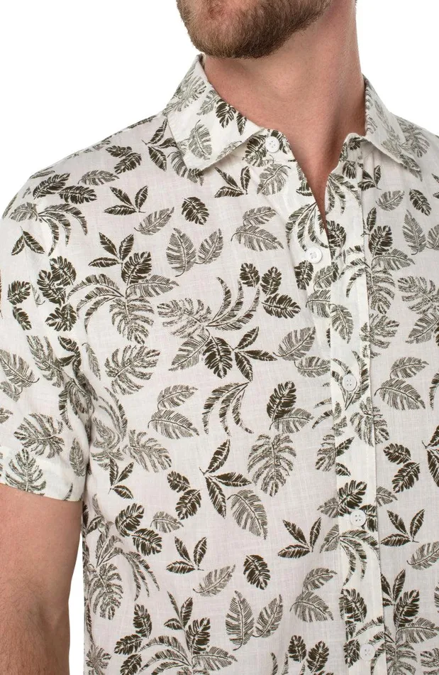 Liverpool Los Angeles PRINTED SHORT SLEEVE SHIRT Porcelain Olive Men BUTTON DOWNS