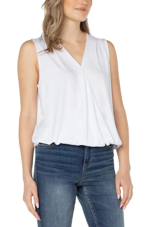 Liverpool Los Angeles SLEEVELESS VNECK DRAPE FRONT KNIT TOP White Women TSHIRTS