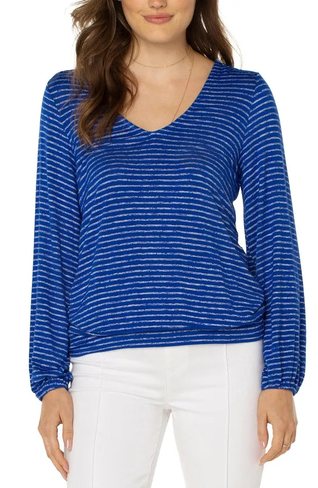 Liverpool Los Angeles TWIST BACK LONG SLEEVE KNIT Bombshell Blue Stripe Women KNIT TOPS