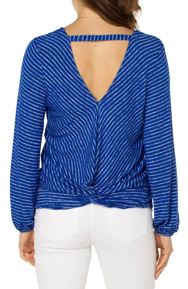 Liverpool Los Angeles TWIST BACK LONG SLEEVE KNIT Bombshell Blue Stripe Women KNIT TOPS