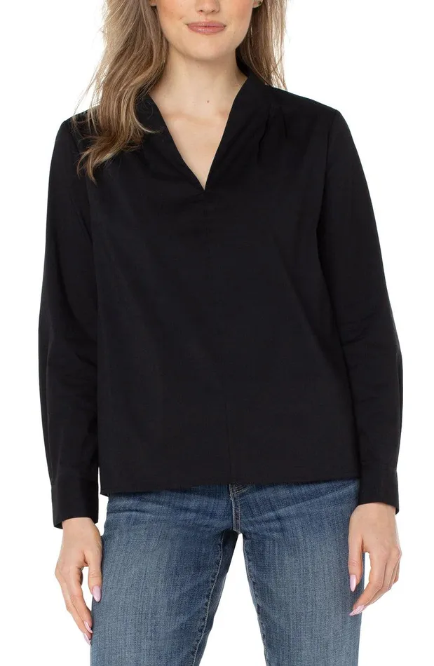 Liverpool Los Angeles VNECK LONG SLEEVE WOVEN TOP Black Women WOVEN TOPS