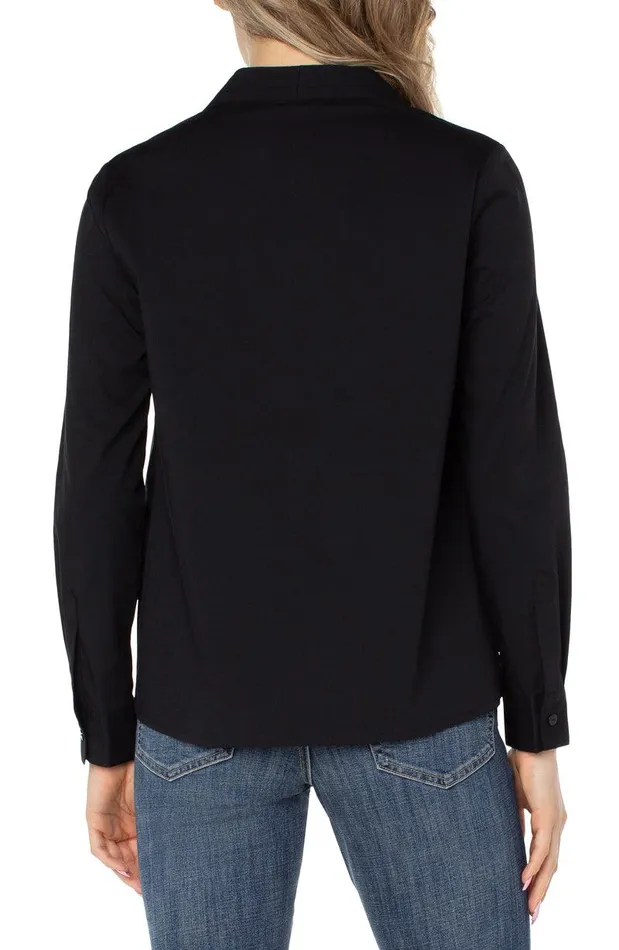 Liverpool Los Angeles VNECK LONG SLEEVE WOVEN TOP Black Women WOVEN TOPS