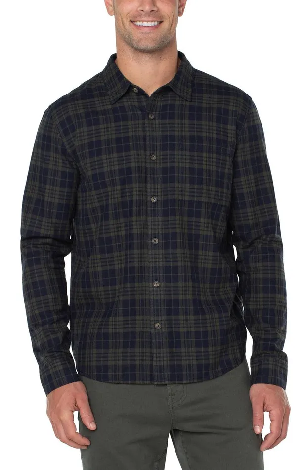 Liverpool Los Angeles WOVEN BUTTON UP SHIRT Olive Navy Men BUTTON DOWNS