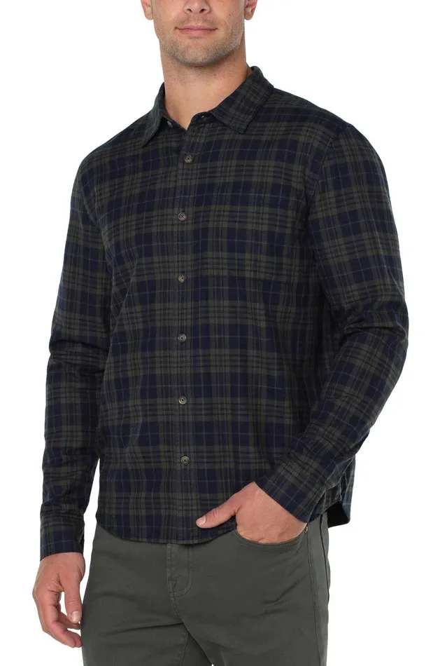 Liverpool Los Angeles WOVEN BUTTON UP SHIRT Olive Navy Men BUTTON DOWNS