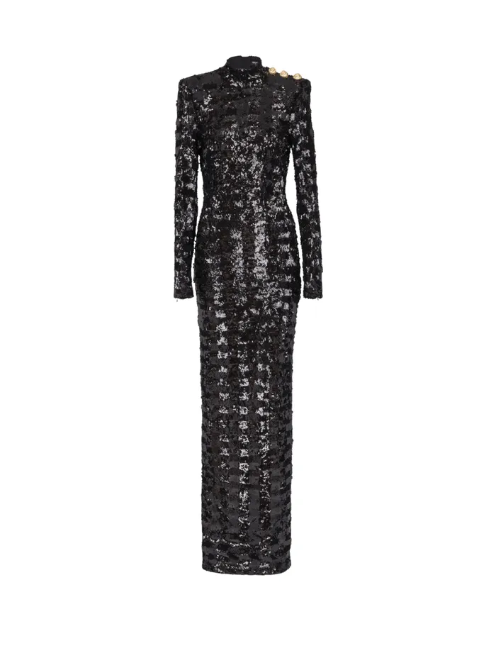Long Sequin Dress Black Women Balmain Dresses