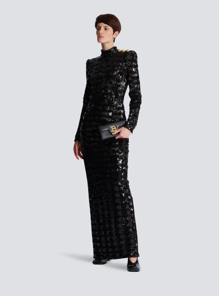 Long Sequin Dress Black Women Balmain Dresses