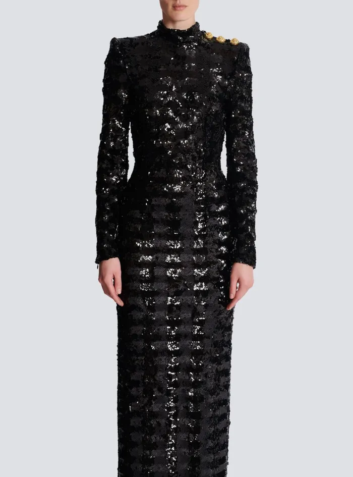 Long Sequin Dress Black Women Balmain Dresses