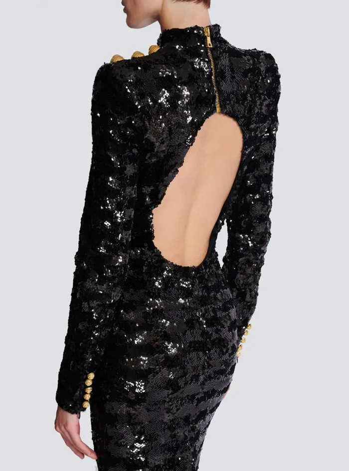 Long Sequin Dress Black Women Balmain Dresses