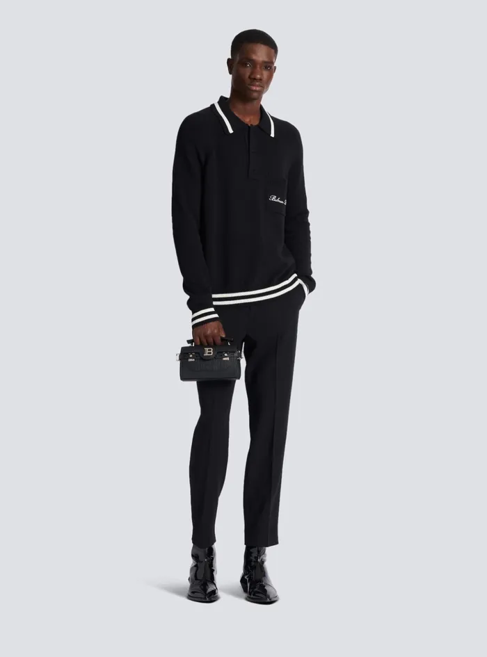 Longsleeved Wool Polo Shirt With Embroidery Black Men Balmain Knitwear