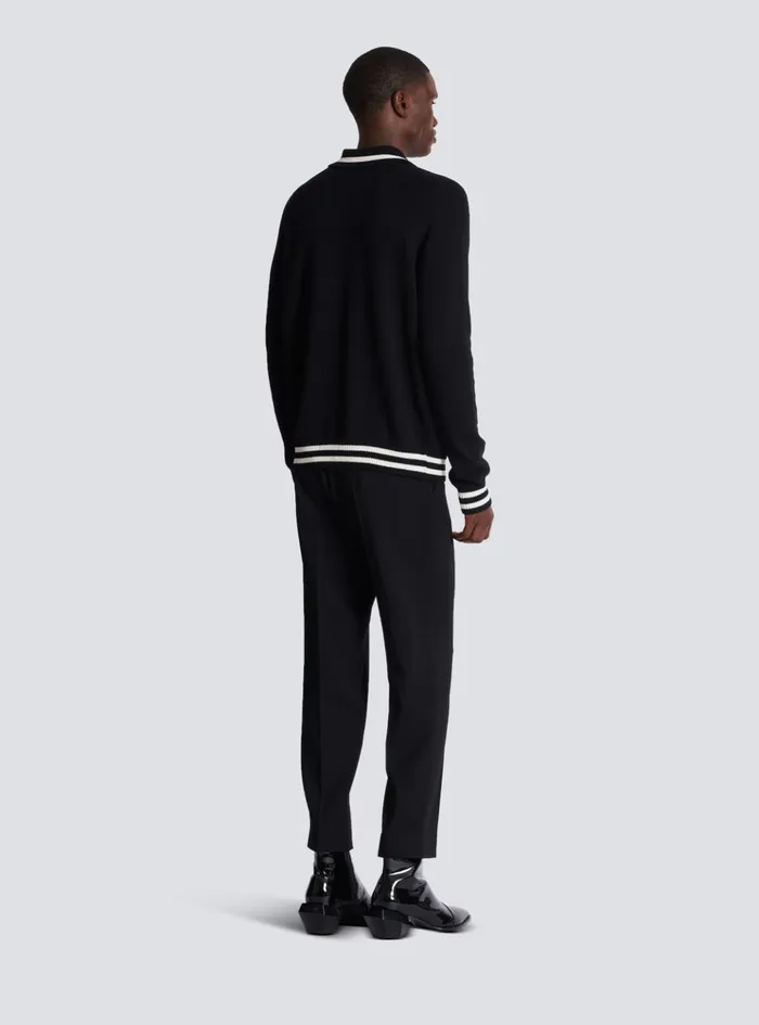 Longsleeved Wool Polo Shirt With Embroidery Black Men Balmain Knitwear