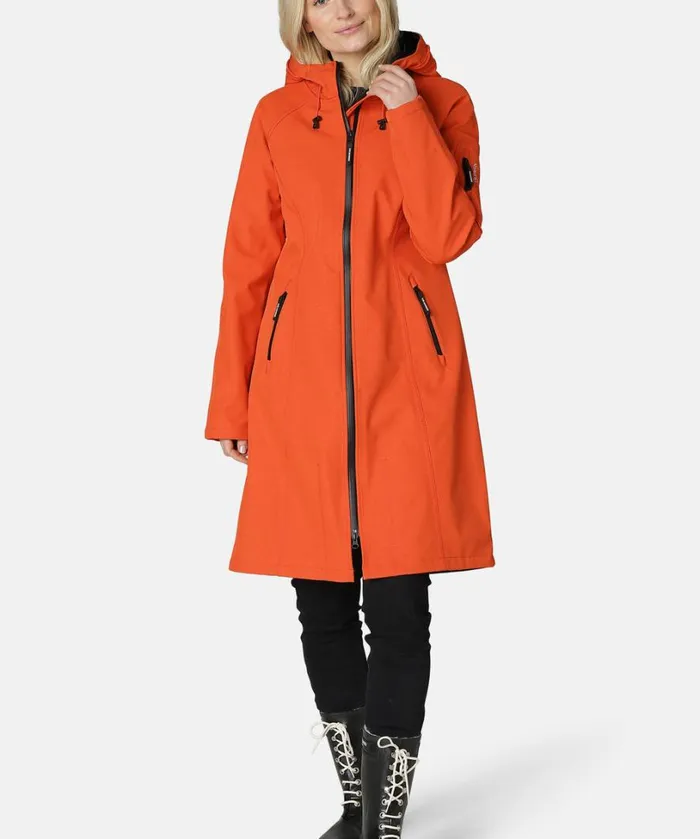 Long Soft Shell Raincoat 8211 Warm Orange Rainwear Ilse Jacobsen Raincoats