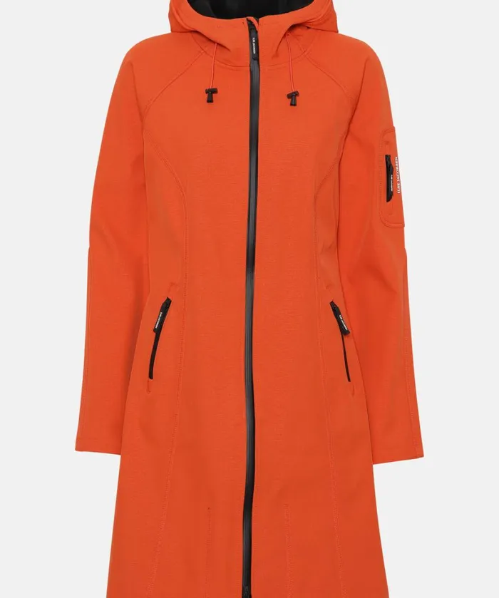 Long Soft Shell Raincoat 8211 Warm Orange Rainwear Ilse Jacobsen Raincoats