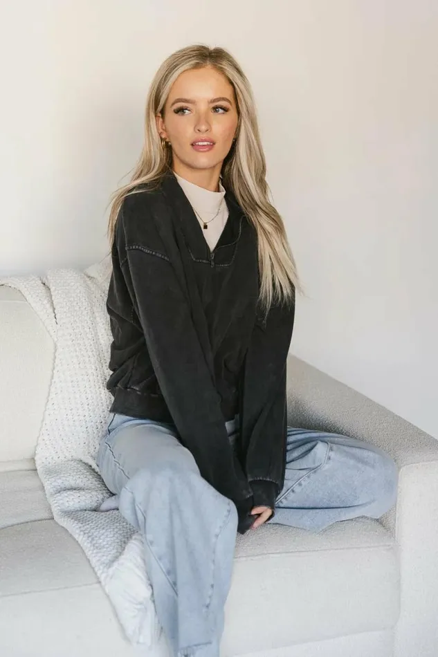 Lorena Quarter Zip In Black Black Women Bohme Tops