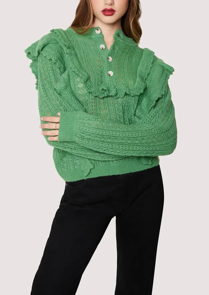 Maddy Ruffle Polo Top Sagegreen Women Lost Wander Tops