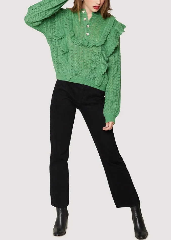 Maddy Ruffle Polo Top Sagegreen Women Lost Wander Tops