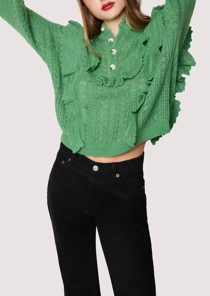 Maddy Ruffle Polo Top Sagegreen Women Lost Wander Tops