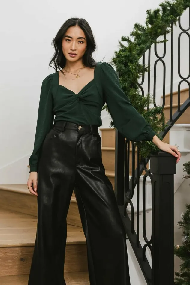 Maeve Front Twist Blouse In Emerald Emerald Women Bohme Tops