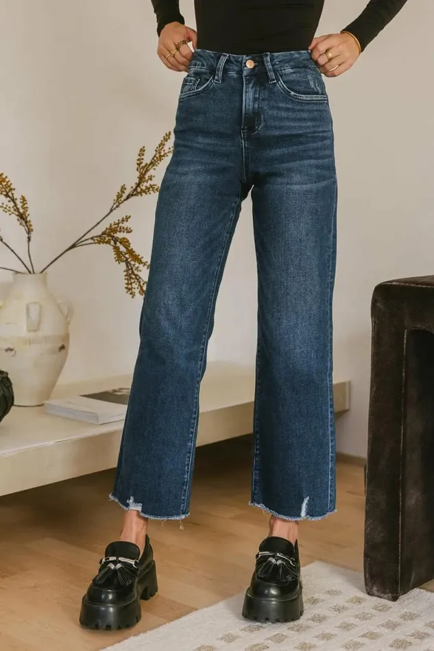 Maeve Relaxed Straight Leg Jeans Dark Wash Women Bohme Denim