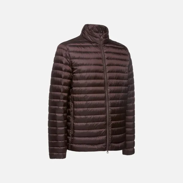 Man Geox Down Jackets WARRENS MAN Chocolate Plum Short Down Jacket Chocolate Plum