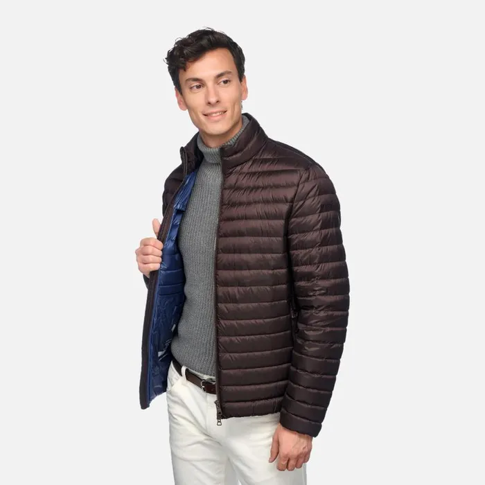 Man Geox Down Jackets WARRENS MAN Chocolate Plum Short Down Jacket Chocolate Plum
