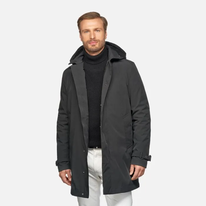 Man Geox Jackets ANYWECO MAN Black Trench Coat Black