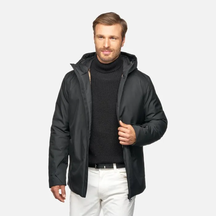 Man Geox Jackets CLINTFORD ABX MAN Black Short Parka Black