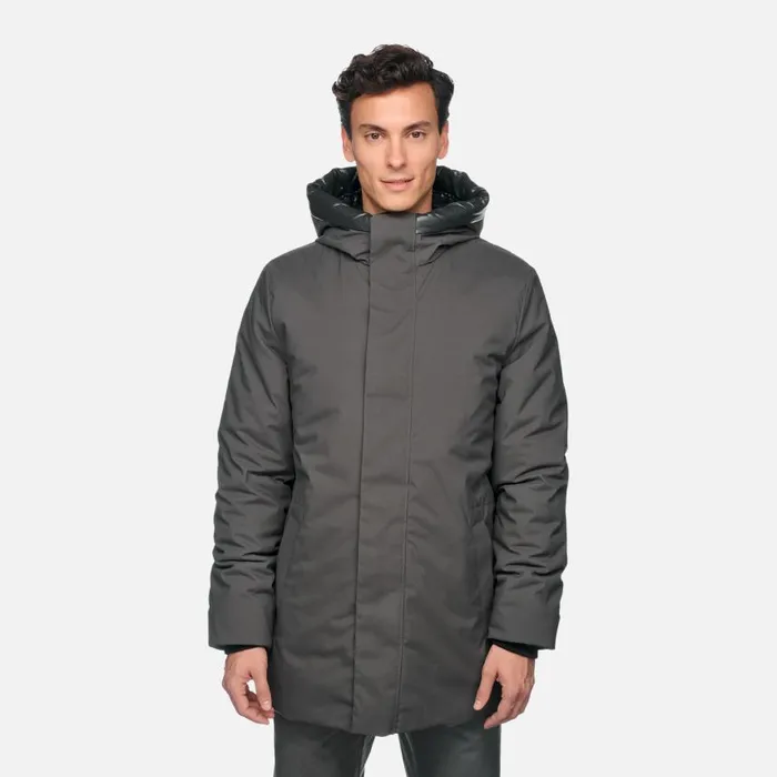 Man Geox Jackets SPHERICA MAN Anthracite Long Parka Anthracite