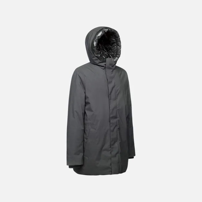 Man Geox Jackets SPHERICA MAN Anthracite Long Parka Anthracite