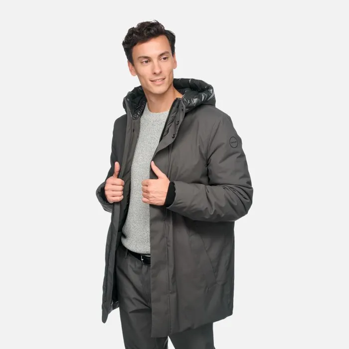 Man Geox Jackets SPHERICA MAN Anthracite Long Parka Anthracite