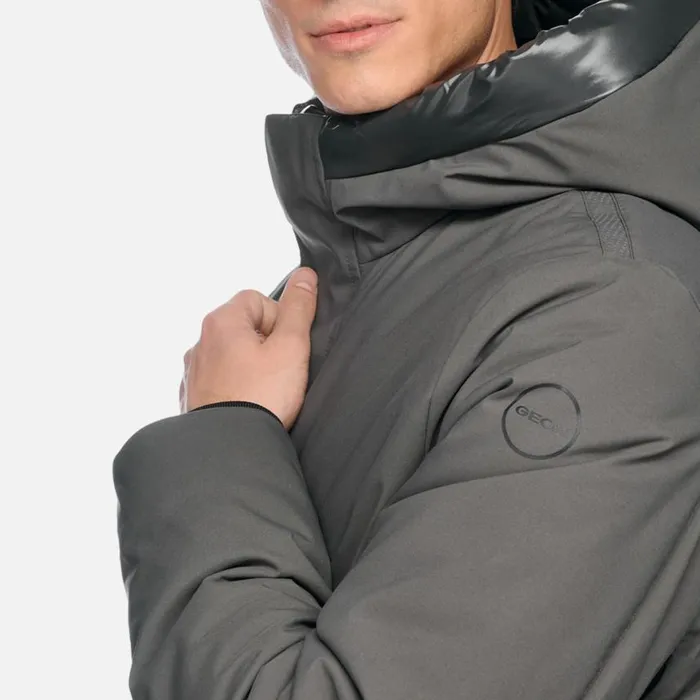Man Geox Jackets SPHERICA MAN Anthracite Long Parka Anthracite