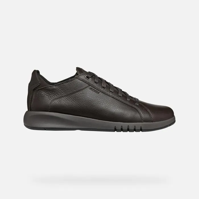Man Geox Sneakers AERANTIS MAN Coffee Leather Shoes Coffee