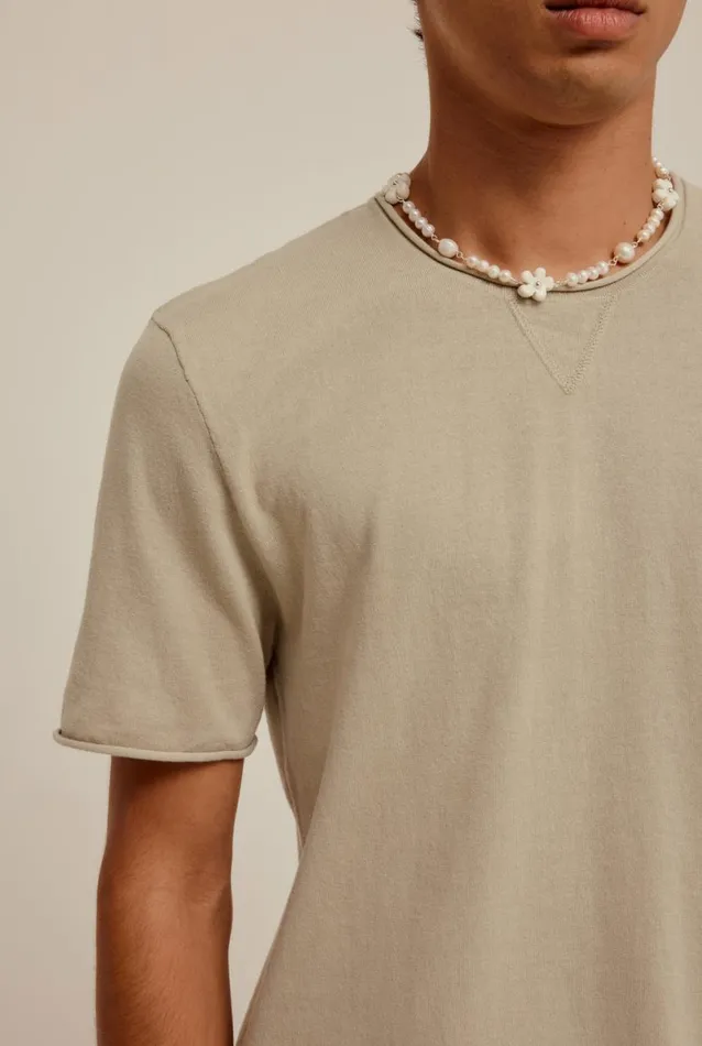 Man Venroy Knitwear Rolled Edge Cotton Knit TShirt