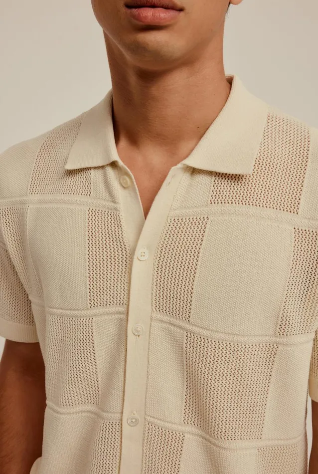 Man Venroy Knitwear Short Sleeve Knitted Check Shirt