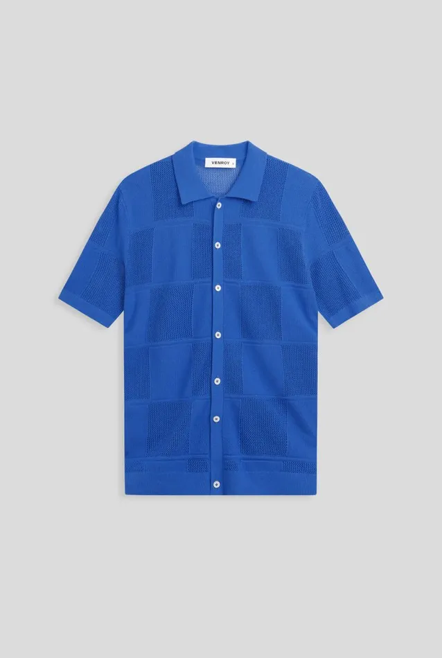 Man Venroy Knitwear Short Sleeve Knitted Check Shirt