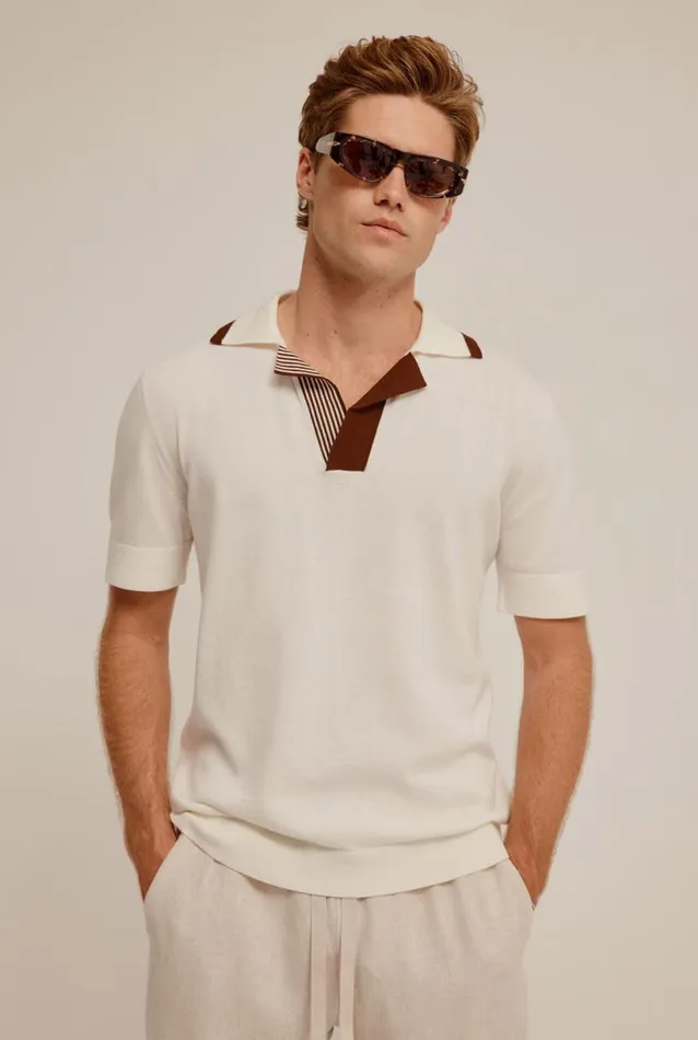Man Venroy Polos Knitted Cotton Open Neck Polo
