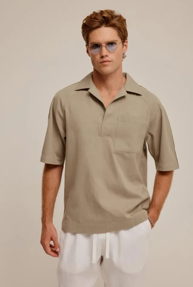 Man Venroy Polos Raglan Woven Polo