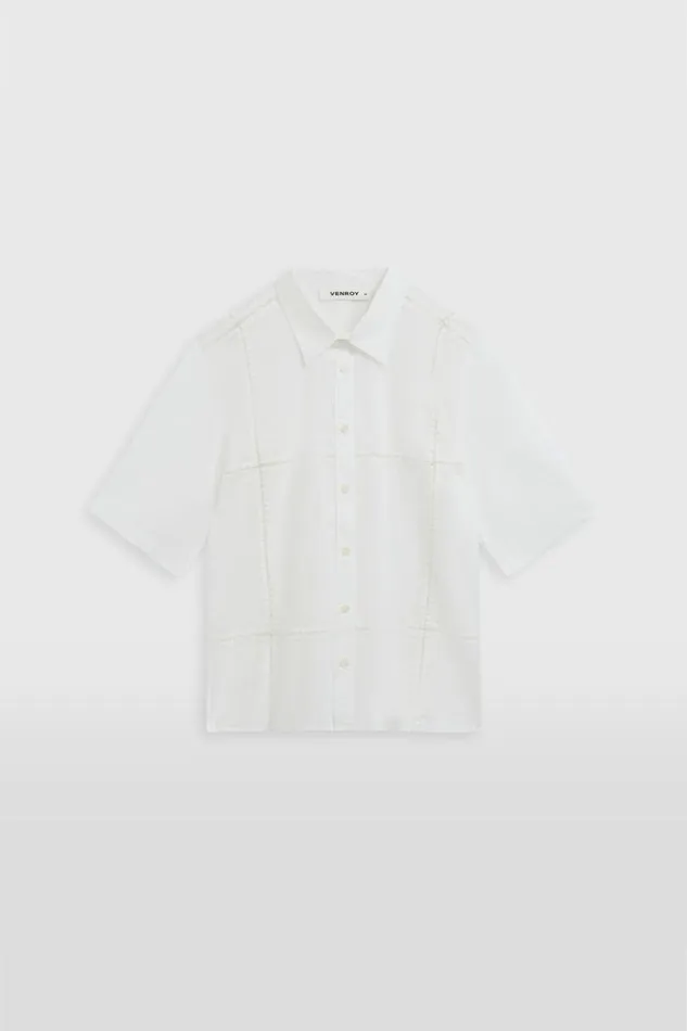 Man Venroy Shirts Panelled Crochet Stitch Mid Sleeve Shirt