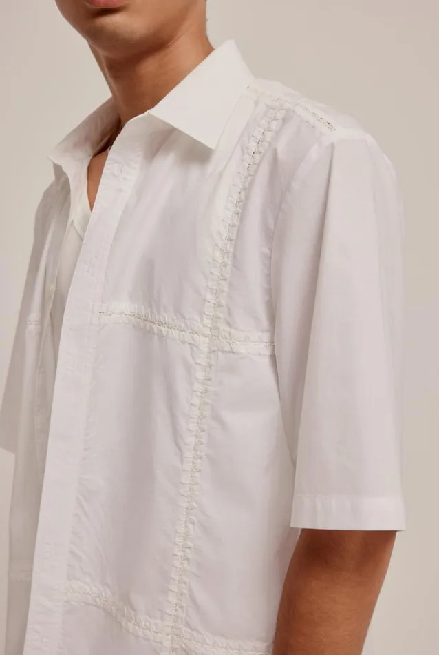 Man Venroy Shirts Panelled Crochet Stitch Mid Sleeve Shirt
