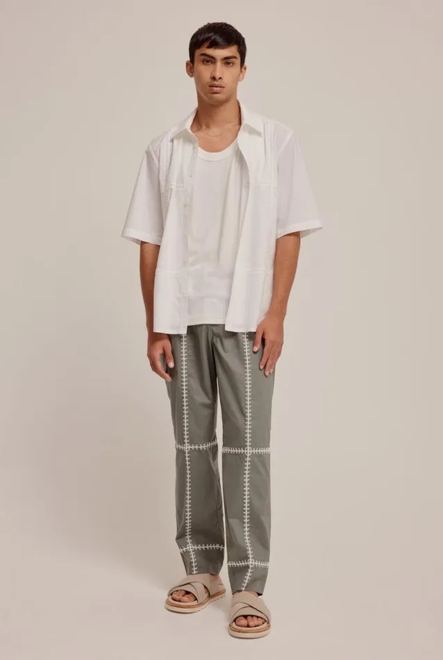 Man Venroy Shirts Panelled Crochet Stitch Mid Sleeve Shirt