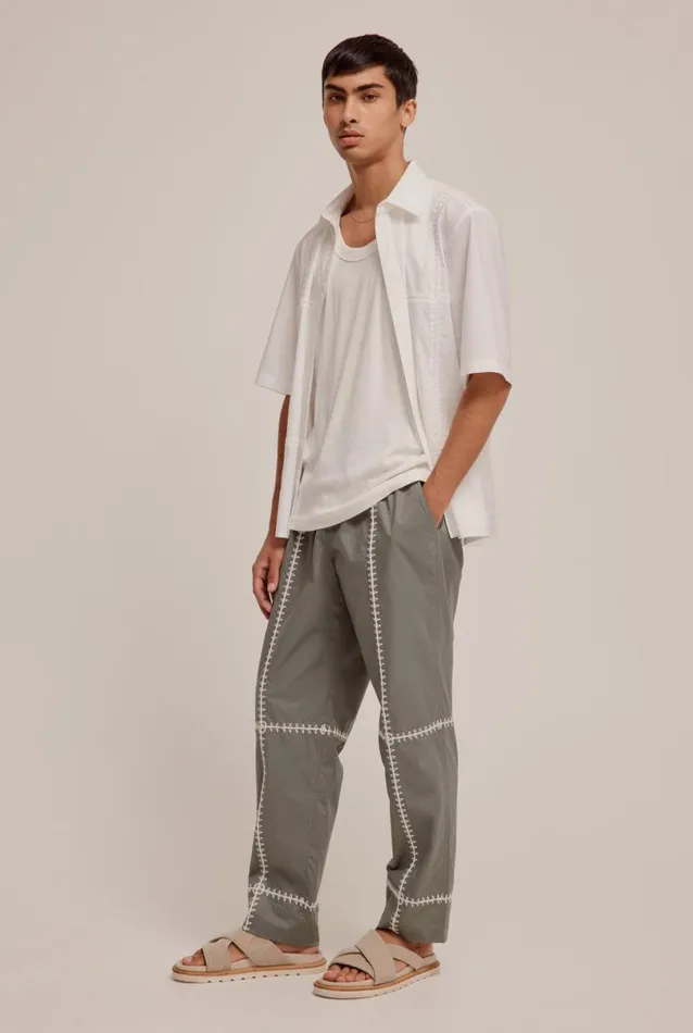 Man Venroy Shirts Panelled Crochet Stitch Mid Sleeve Shirt