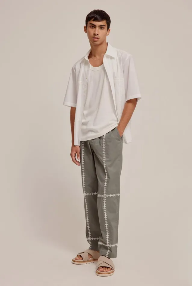 Man Venroy Shirts Panelled Crochet Stitch Mid Sleeve Shirt
