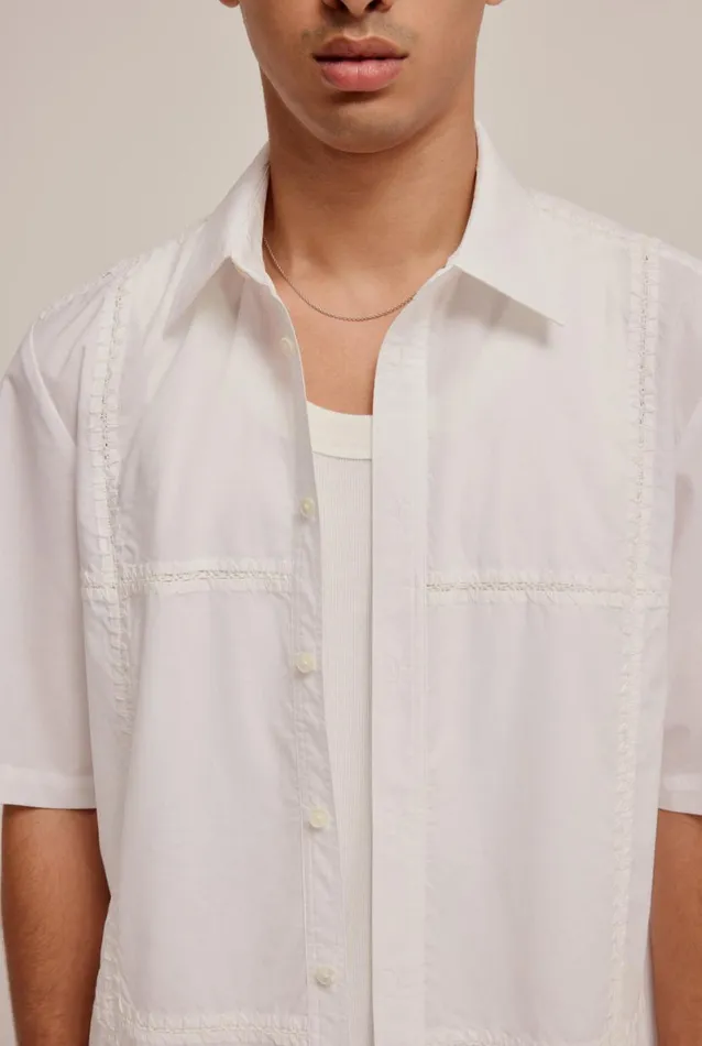 Man Venroy Shirts Panelled Crochet Stitch Mid Sleeve Shirt